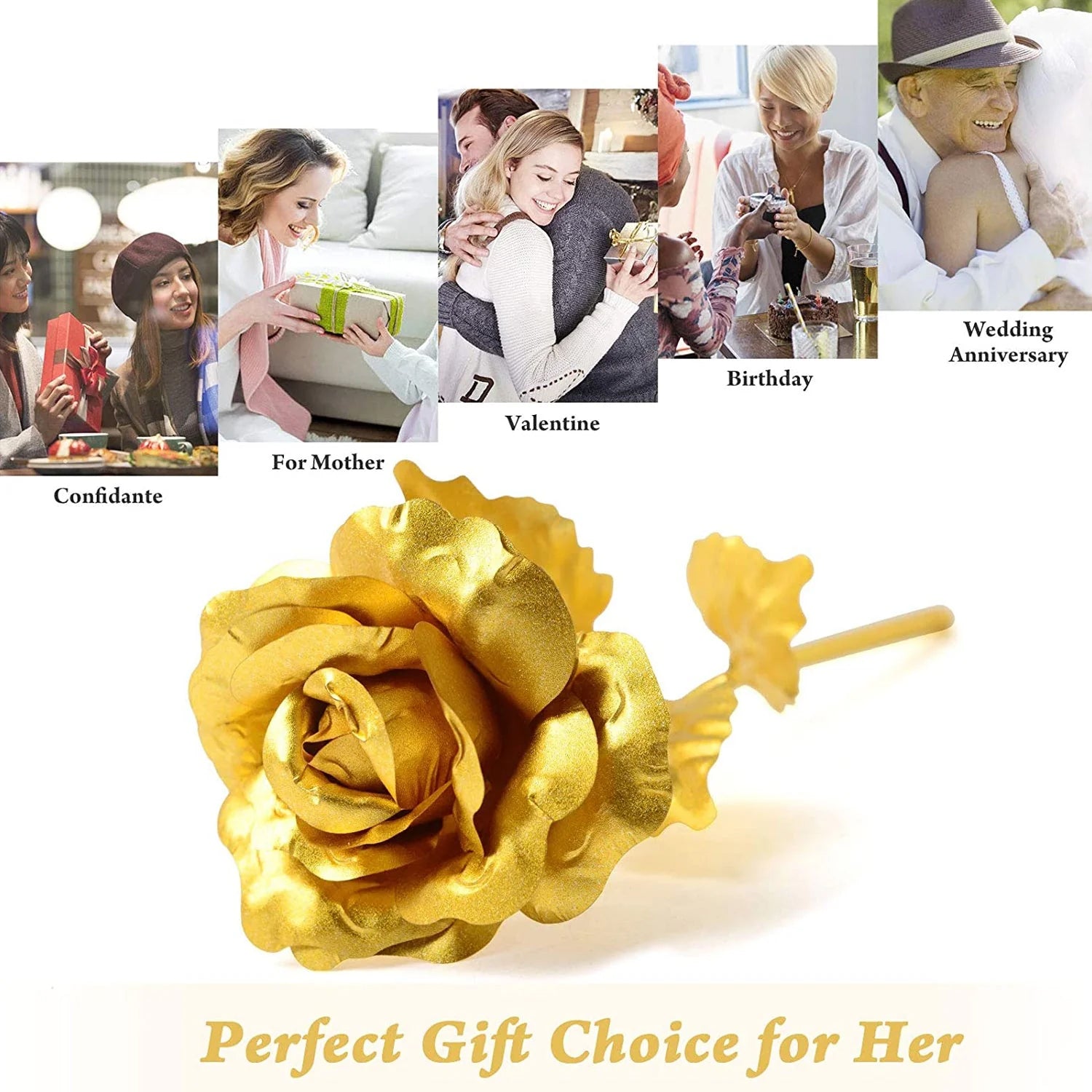 Heart Love Decorative Showpiece With Golden Rose Flower Gift Set (2 Pc)